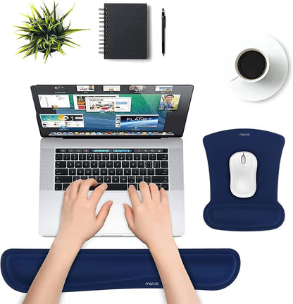 MOSISO Wrist Rest Support for Mouse Pad & Keyboard Set, Ergonomic Mousepad Non-Slip Base Home/Office Pain Relief & Easy Typing Cushion with Neoprene Cloth & Raised Memory Foam, Apricot