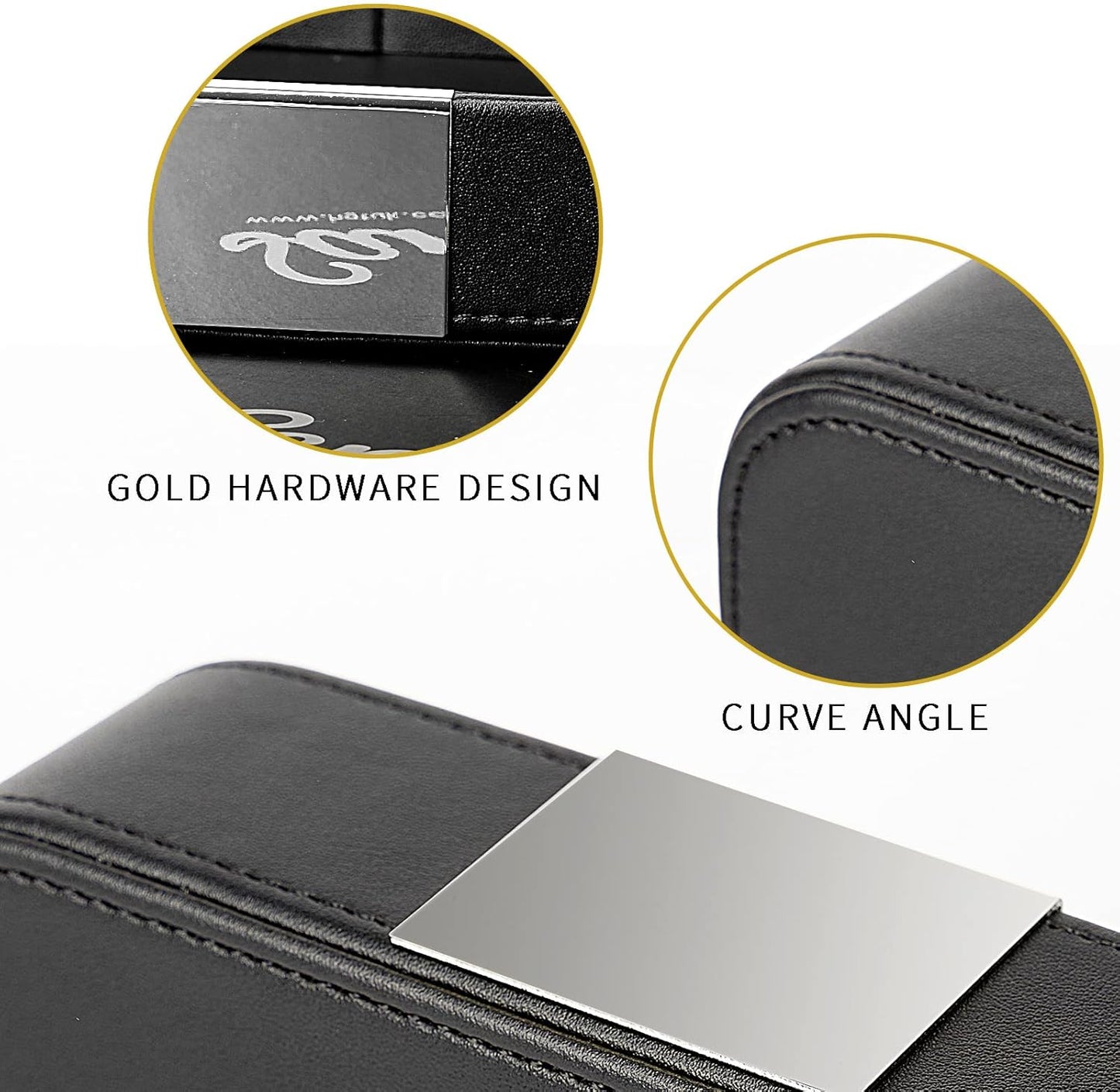 SANZIE Luxury Leather Tray Desktop Storage Catchall Organizer Decorative Tray for Entryway Table to Hold Jewelry Watch Keys Phone Wallet (Metal Glided, Black)