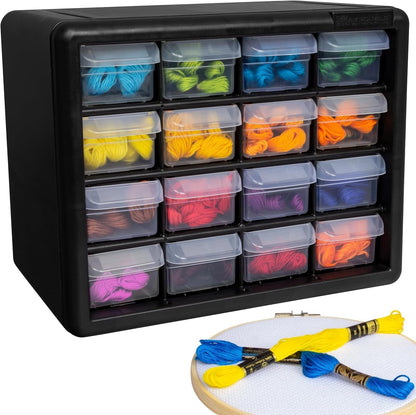 Akro-Mils 24-Drawer Plastic Drawer Storage Cabinet for Garage Organization, Bead Organizer, Building Bricks Storage, Teacher Toolbox, Makeup Organizer, 20" W x 6" D x 16" H, 10124 Black