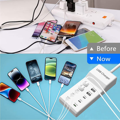 USB C Charger,10 Ports USB Charging Station with 6 Ports USB-C, Desktop 50W Multi Ports Charger Compatible with iPhone 12/13/14/15/16/Galaxy S22/S23/S24/S25/Tablet/Watch/Headphones