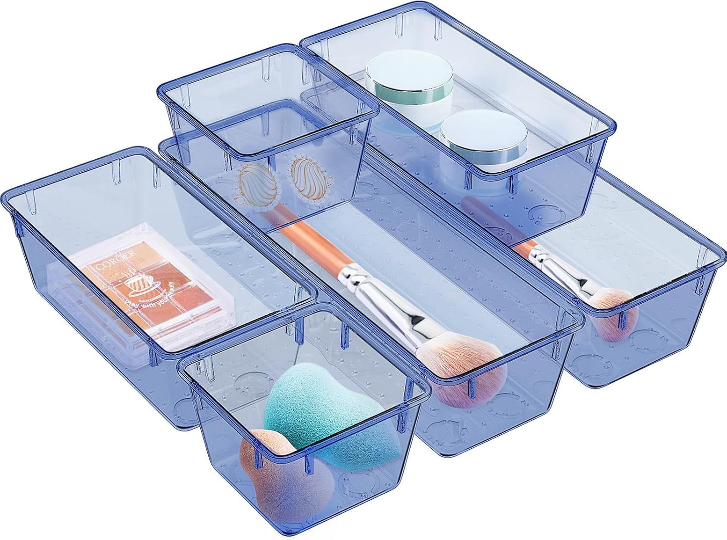 WOWBOX 6 Pack Clear Drawer Organizer Set, Acrylic Drawer Storage Trays, Storage Bins for Makeup, Cosmetics, Jewelries, Utensils, Gadgets, Office