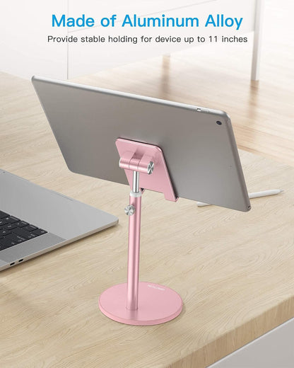 OMOTON Cell Phone Stand, Angle Height Adjustable Phone Holder, Aluminum Desktop Phone Dock for Desk, Compatible with iPhone 17 Pro Max, All Smartphones and Tablets(4-11''), Silver