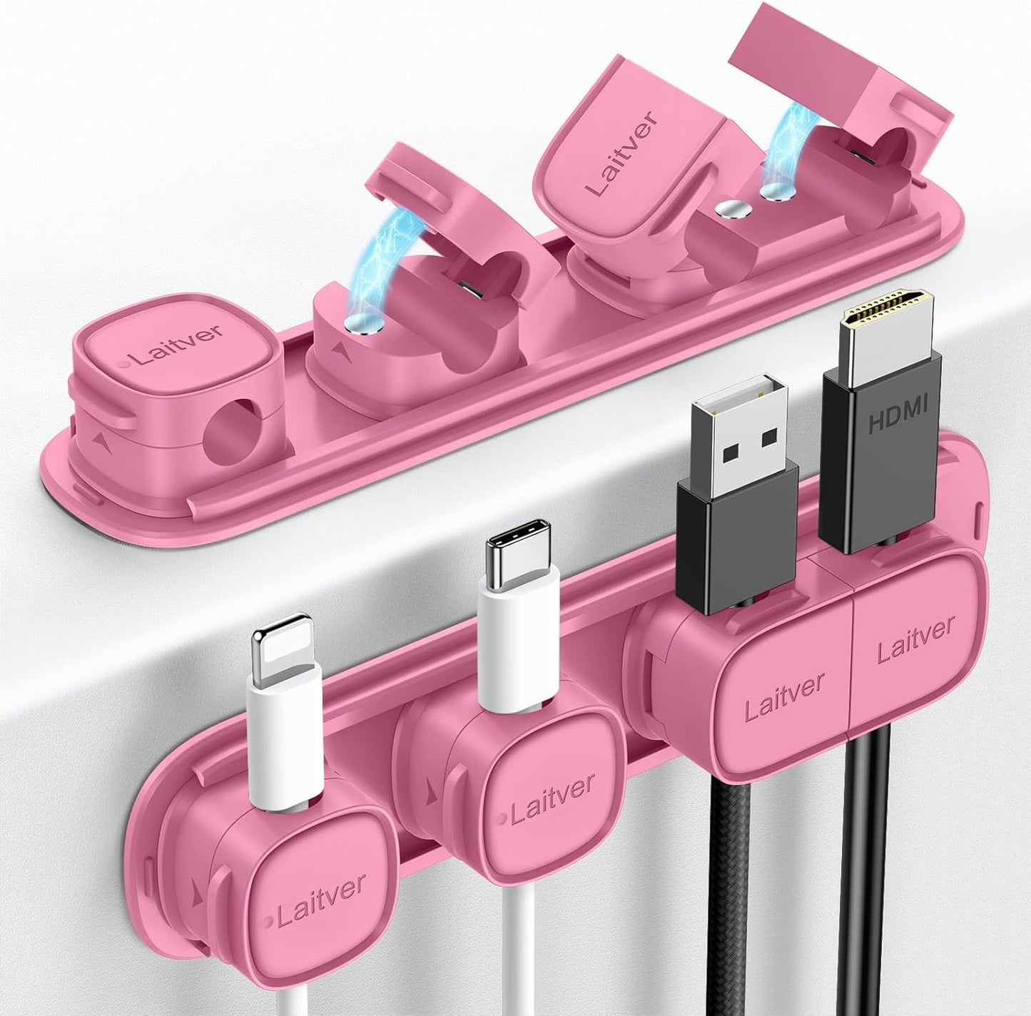 6 Pack Magnetic Cable Clips [1s Open/Lock], Laitver Cord Organizer Holder Strong Adhesive Desk Cable Management- Organize Charging Cords Neatly for Home, Office, Car,Desk, Nightstand