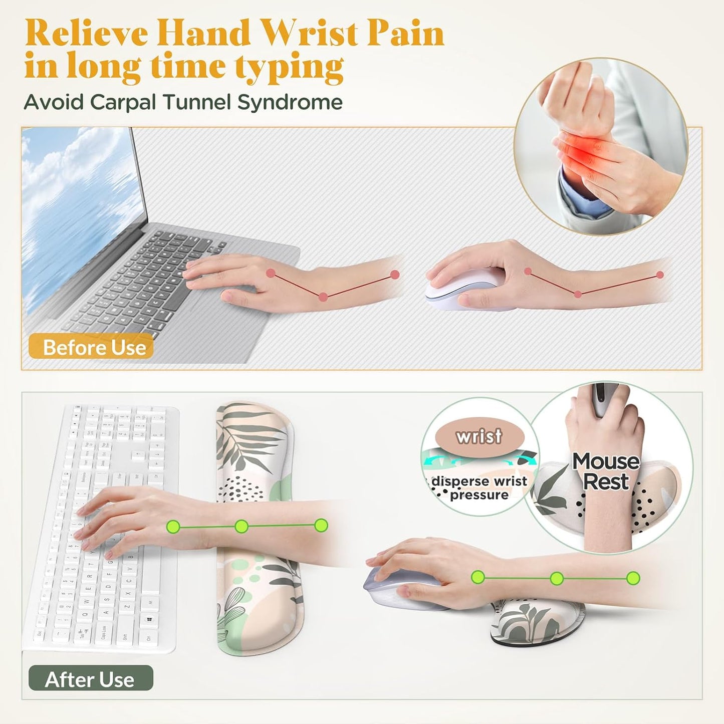 Gimars Upgrade Enlarge Silky and Superfine Fabric Gel Memory Foam Keyboard Wrist Rest Set, Ergonomic Keyboard Mouse Wrist Support for Typing Pain Relief, Comfort for Office, Gaming, Computer