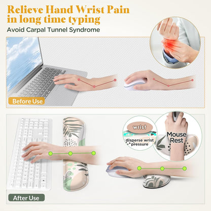 Gimars Upgrade Enlarge Silky and Superfine Fabric Gel Memory Foam Keyboard Wrist Rest Set, Ergonomic Keyboard Mouse Wrist Support for Typing Pain Relief, Comfort for Office, Gaming, Computer