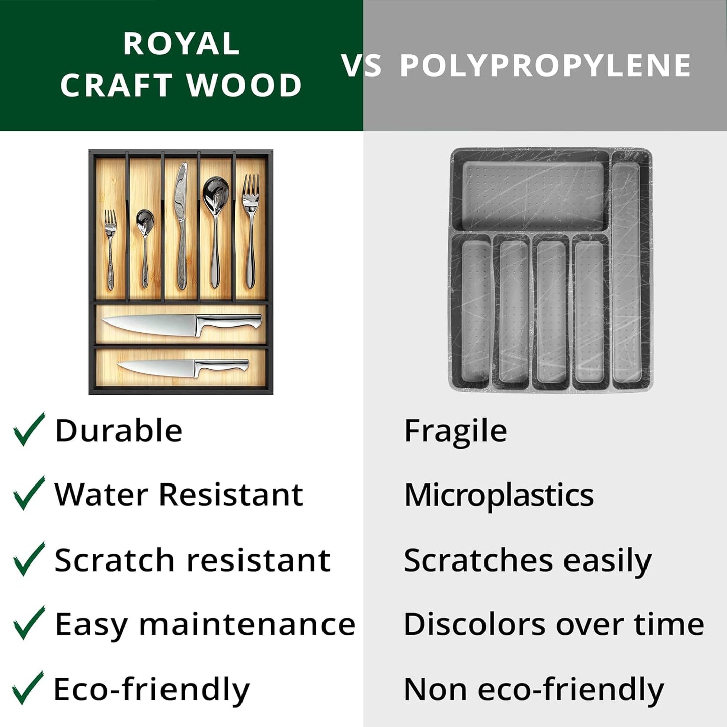 ROYAL CRAFT WOOD Luxury Bamboo Kitchen Drawer Organizer - Silverware Organizer, Utensil Holder & Cutlery Tray Drawer Dividers for Flatware (9 Slot, Natural)