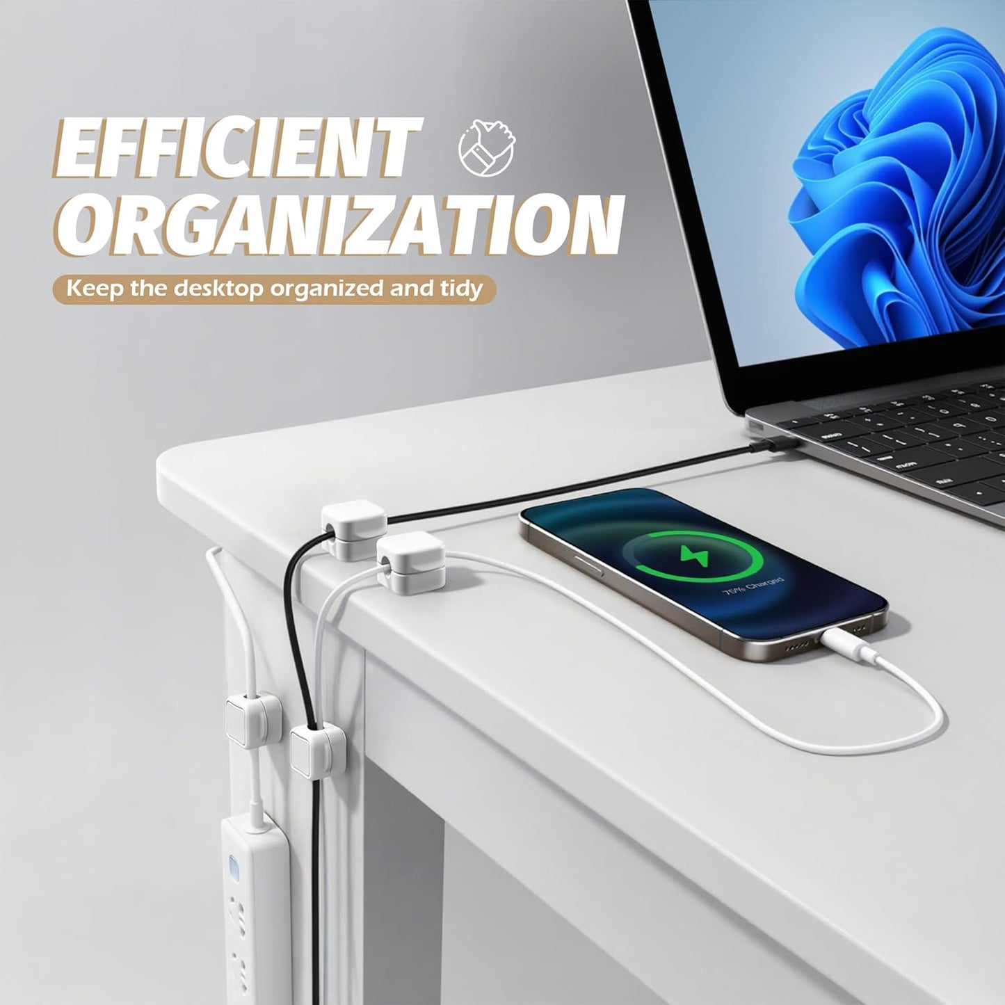 Quacc 6 PCS Magnetic Cable Clips Cord Organizer Holder Clips Desktop Cable Management for Home Desk Nightstand Car Wall - White
