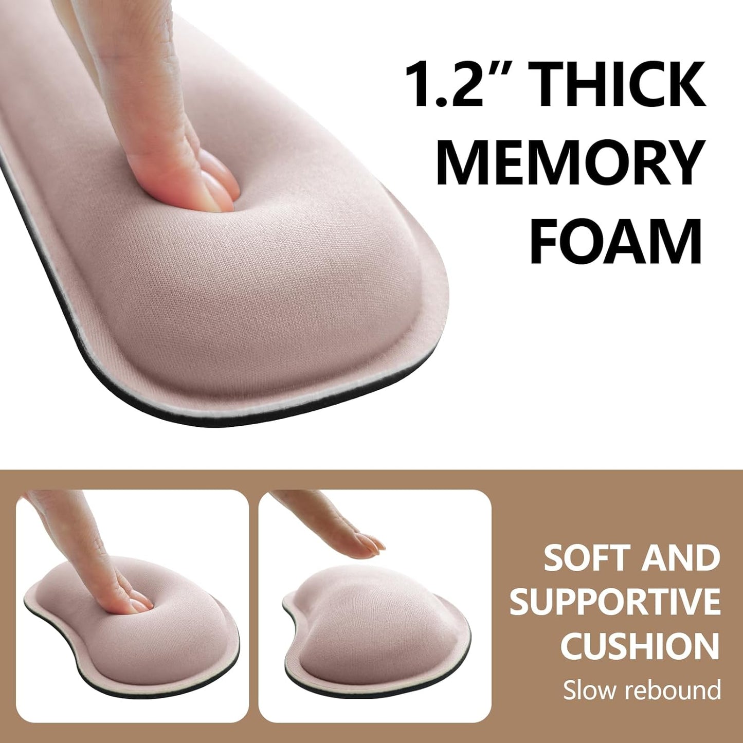 Wrist Rest for Computer Keyboard and Mouse, Ergonomic Design Wrist Support Pad for Keyboard, Soft Memory Foam Desk Pads Support Hand and Arm Easy Typing Pain Relief, 2 Piece Pad, Cream Pink