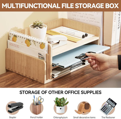 KIRIGEN Wood Desk Organizer 5 Trays - Desktop Document Letter Tray for Folders, Mail,File -Nature 3-Tier Office Mail Sorter Organizer Rack/Telephone Stand/Document Holder Dark Brown(2TP-DBR)