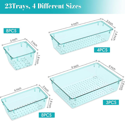 StorMiracle 28 PCS Clear Plastic Drawer Organizers Set, 4 Size Desk Drawer Organizer Trays for Makeup, Jewelry, Kitchen Utensils, Gadgets and Office Accessories