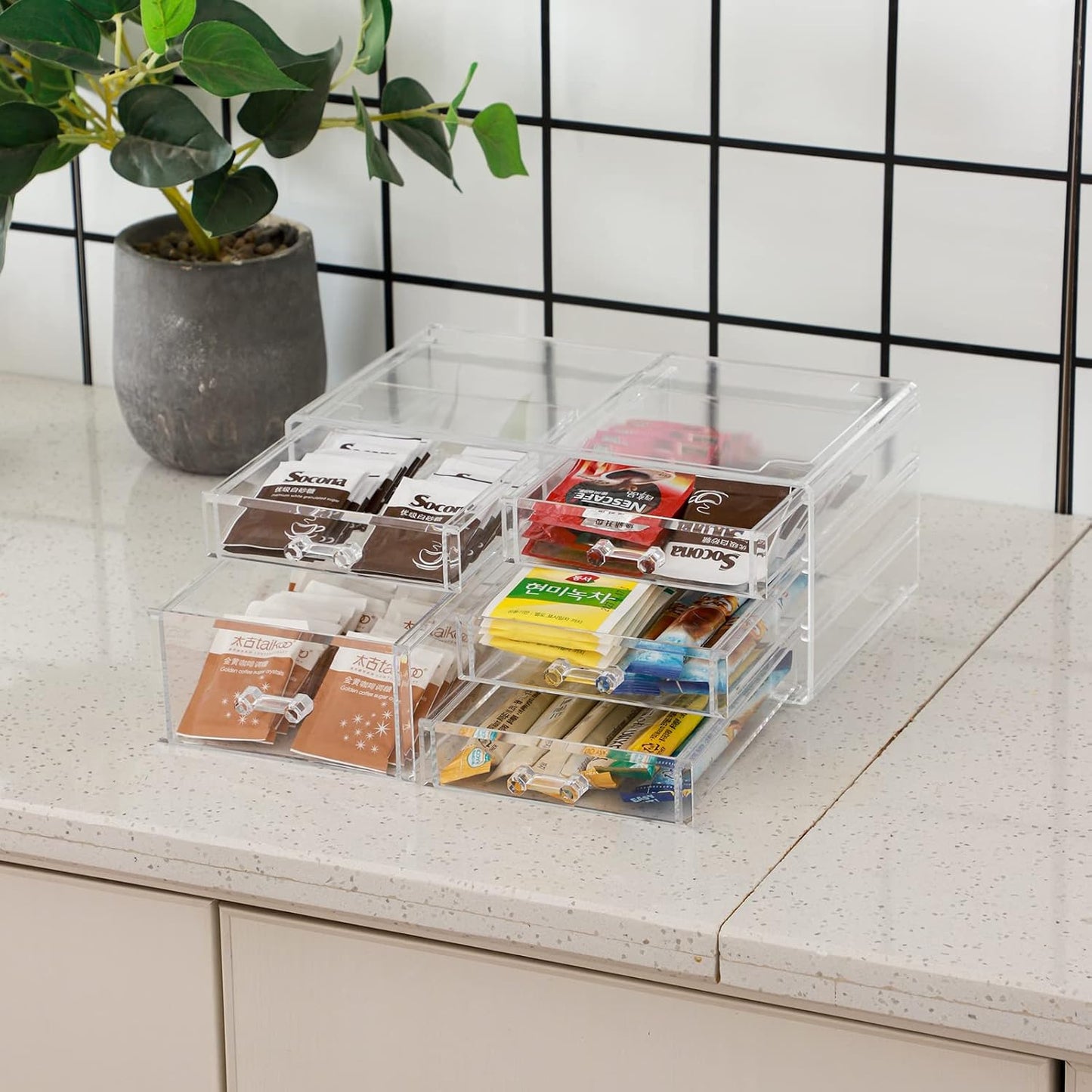 Cq acrylic Drawer Organizer with 3 Long Drawers,Stacking Office Supply Organizer and Desk Pen Storage and Stationary Organizer,Clear Makeup Storage Organizer for Palettes,Cosmetic, Beauty for Vanity