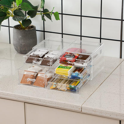 Cq acrylic Drawer Organizer with 3 Long Drawers,Stacking Office Supply Organizer and Desk Pen Storage and Stationary Organizer,Clear Makeup Storage Organizer for Palettes,Cosmetic, Beauty for Vanity