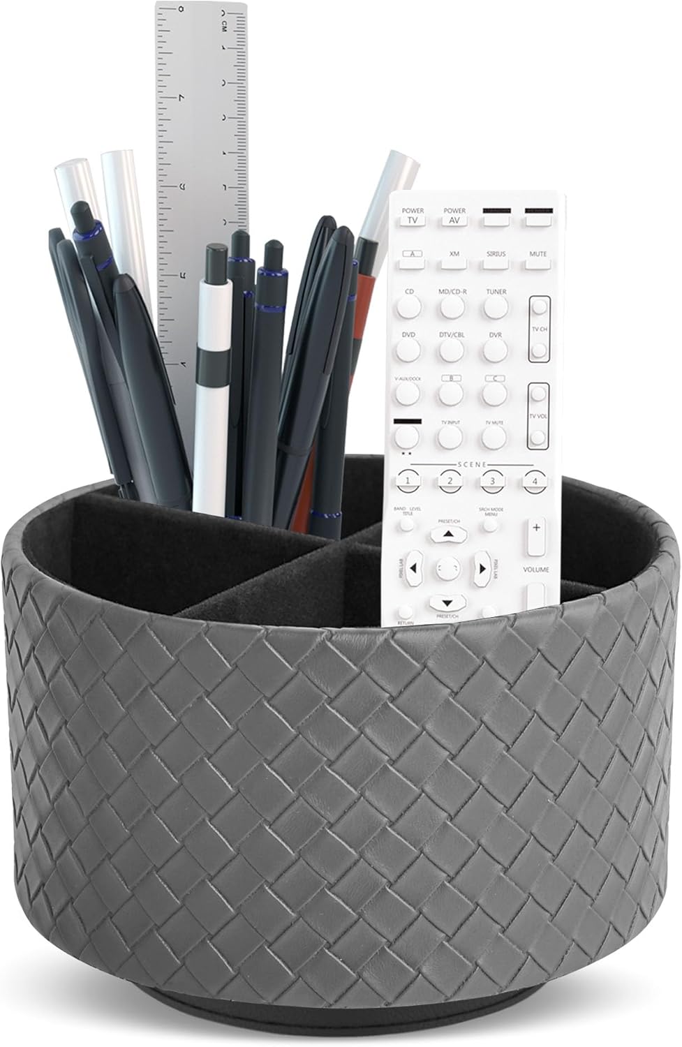 Hennaja Round Leather Art Supply Organizer,Remote Control Holder,360 Degree Rotating,Multi-Functional Pencil Holder,4 Compartments Desktop Stationary Organizer(1-Blue Bird) - Colors A
