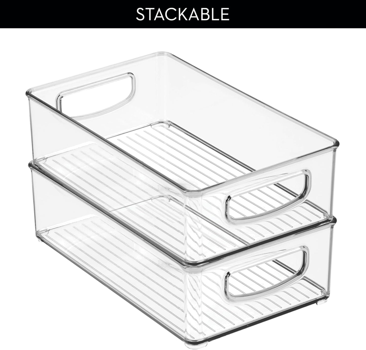 iDesign Stackable Pantry Bin with Handles for Kitchen Storage Set of 2, Clear, Made in USA