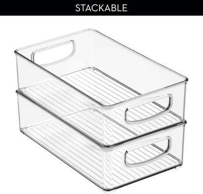 iDesign Stackable Pantry Bin with Handles for Kitchen Storage Set of 2, Clear, Made in USA