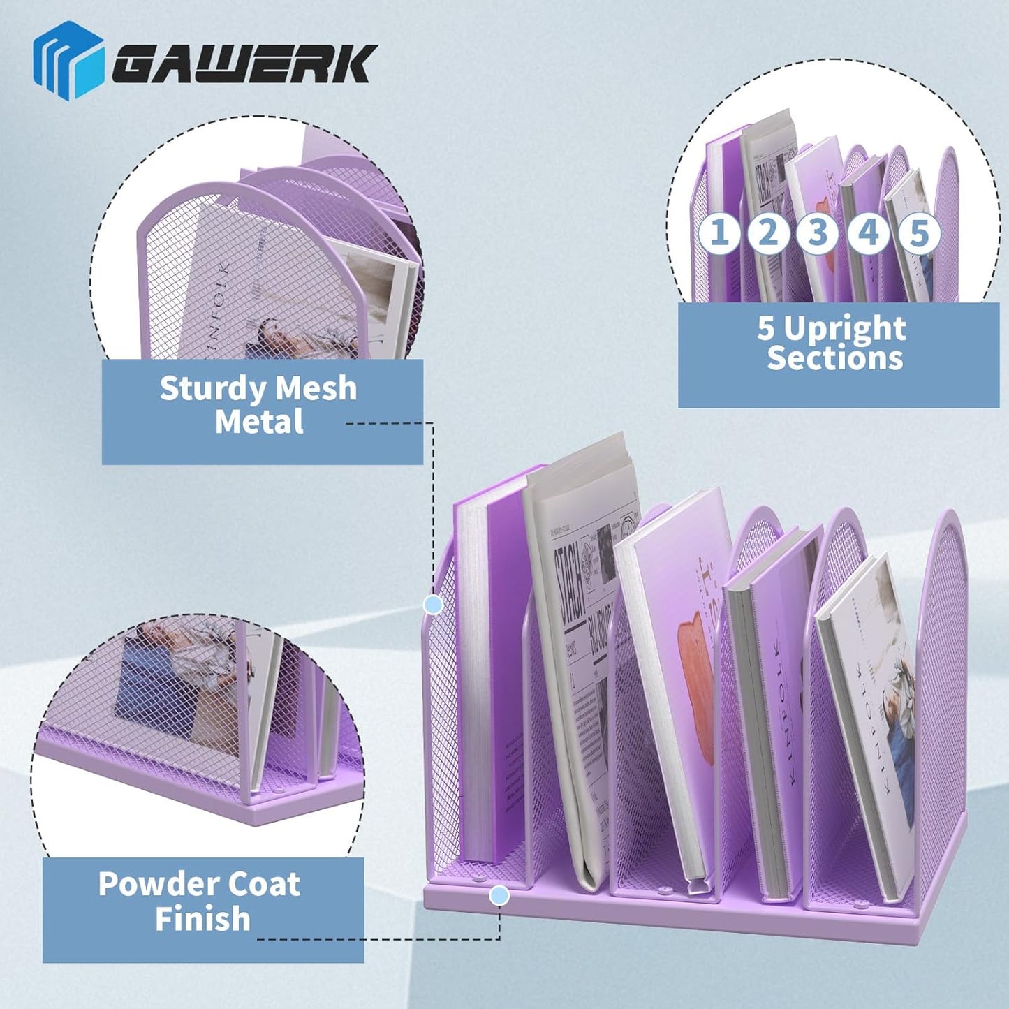 Gawerk 5-Section Vertical Desktop Organizer, 5-Section Mesh File Folder Stand Sorter for Office Home Classroom Organization (1, Black)