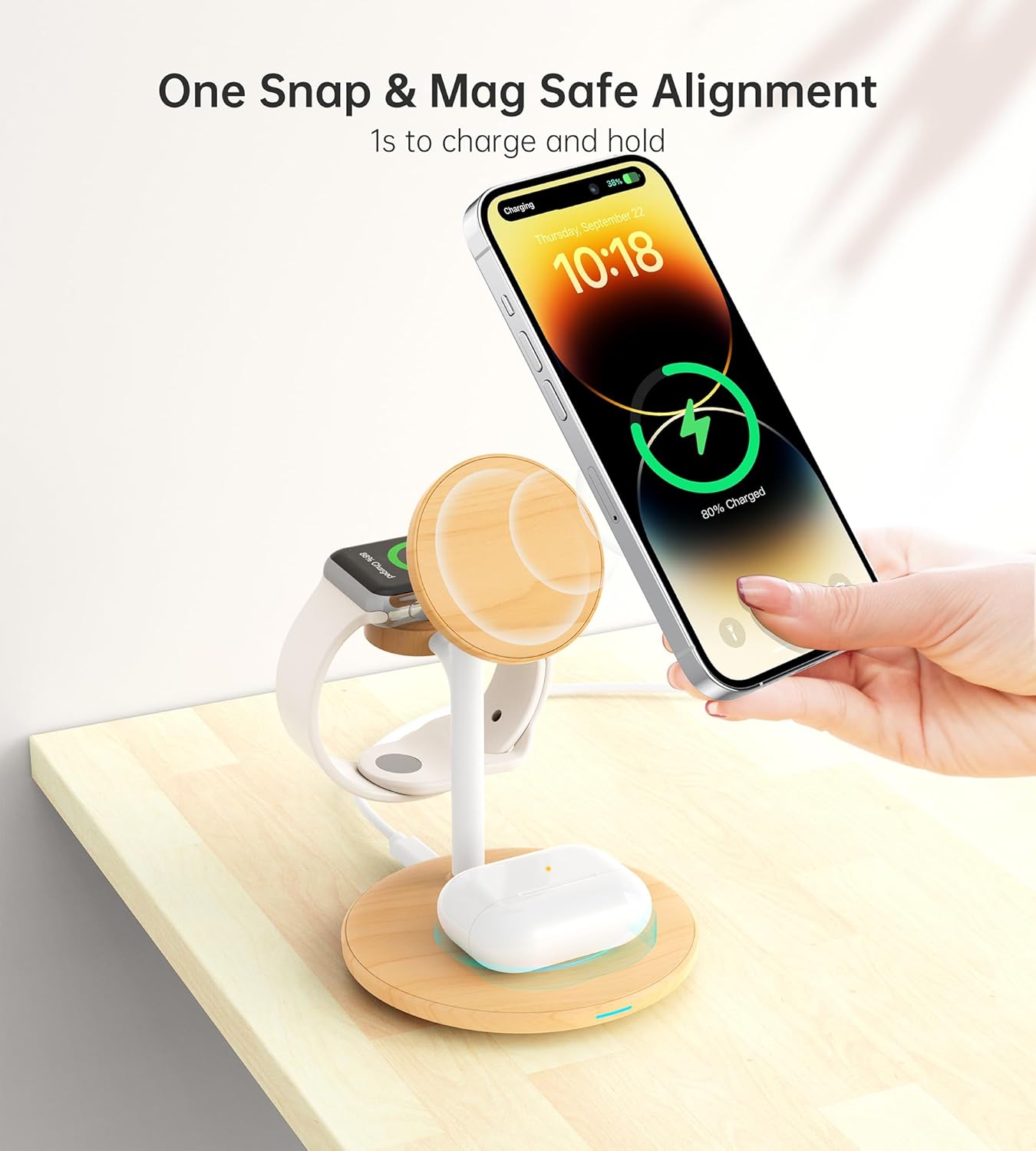 XooFly 3 in 1 Wireless Charging Station for Apple Devices, Fast Wireless Mag-Safe Charger Stand with 20W Adapter for iPhone 17 16 15 14 13 12 Pro Max/Air/Plus/Pro,iWatch,AirPods-Gift for Wife&Husband
