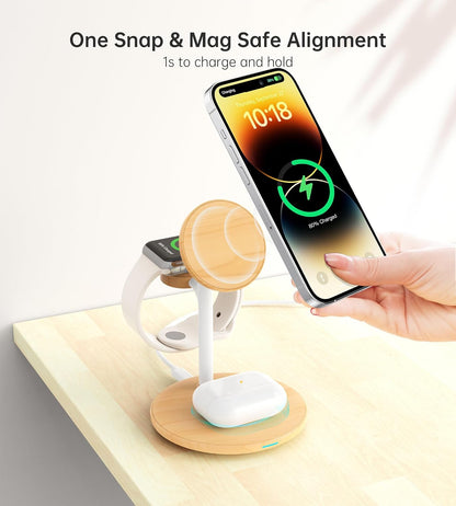 XooFly 3 in 1 Wireless Charging Station for Apple Devices, Fast Wireless Mag-Safe Charger Stand with 20W Adapter for iPhone 17 16 15 14 13 12 Pro Max/Air/Plus/Pro,iWatch,AirPods-Gift for Wife&Husband