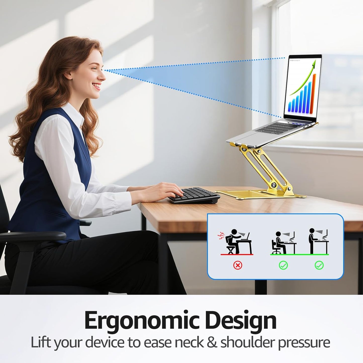 Urmust Laptop Notebook Stand Holder Adjustable Laptop Stand Portable Computer Riser Compatible with MacBook Air Pro HP Dell XPS Lenovo All Laptops 10-15.6"(Rose Gold)