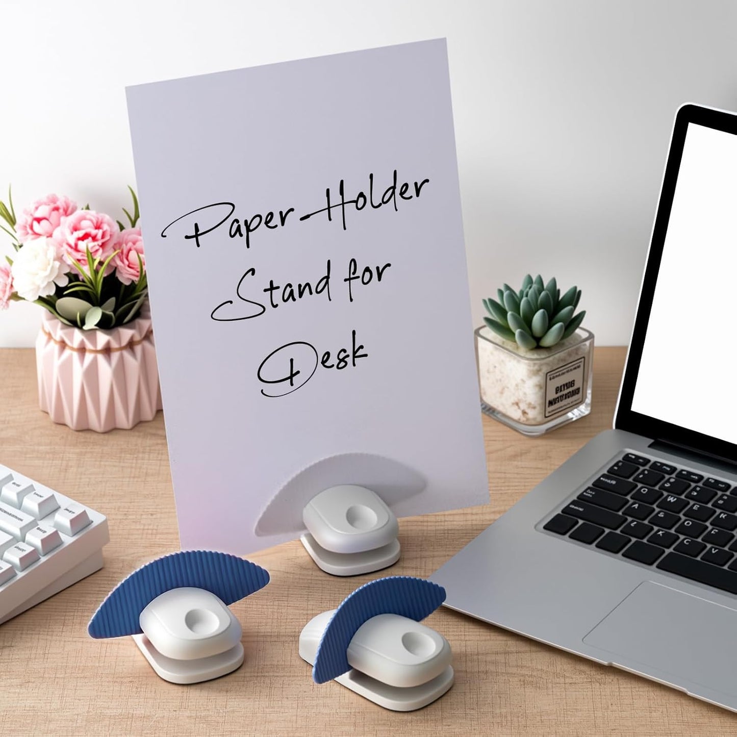 Faccito 3 Pcs Paper Holder Stand for Typing Non-Slip Mat Desktop Folder Document Holder with Anti-Slip Pads Portable Copy Stand Desktop Clamp for A4 Paper Office Reading (White,Blue,Red)