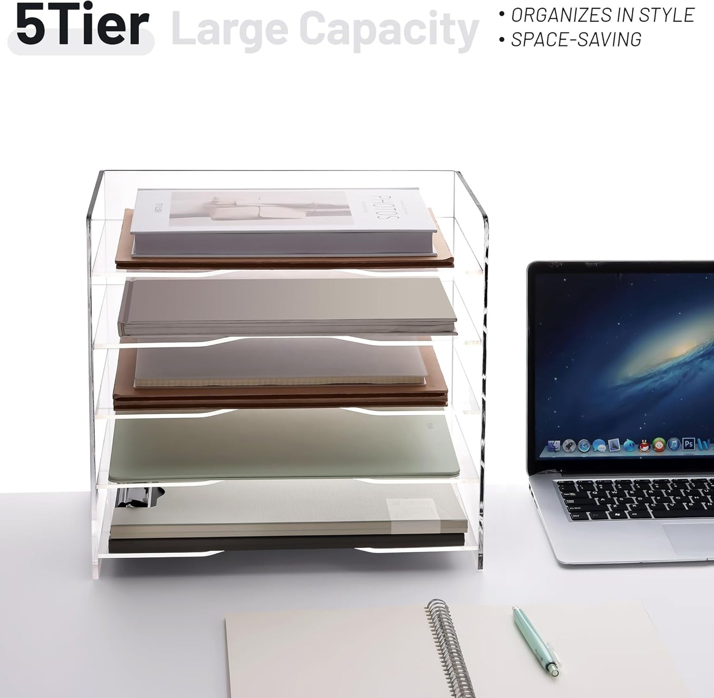SANRUI Paper Organizer for Desk,Acrylic Stackable Letter Tray, Clear Desk Organizer, Paper Sorter for Office,Home or School,2-Pack