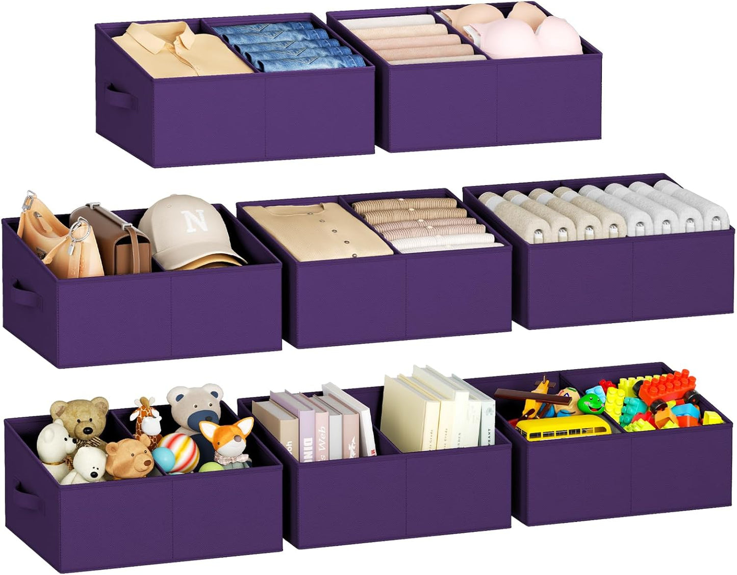 DIMJ Closet Storage Bins, 6 Pack Storage Baskets for Shelves, Foldable Closet Organizer with Handle, Linen Closet Organizers and Storage for Clothes, Toys, Towel, Books (Black)