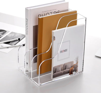 SANRUI Acrylic File Organizer, Clear Magazine File Holder Desk Organizer for Office Organization and Storage with 5 Vertical Compartments, Desktop Bookshelf for Home Office Organization