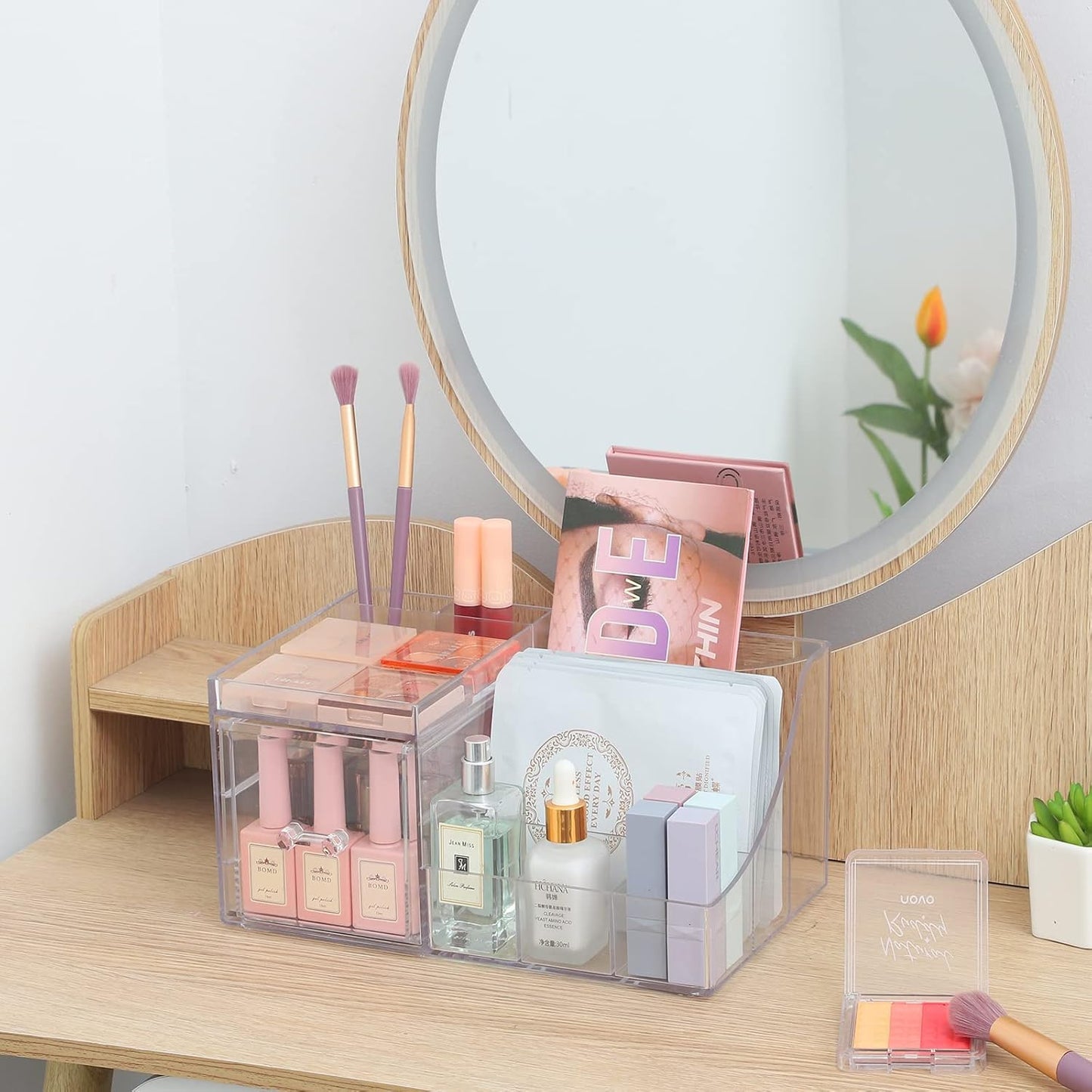 Cq acrylic 2 Pack Clear Make up Organizer Countertop,Stackable 5 Drawers Makeup Storage,Cute Vanity Organizers for dresser Hair Clip,Jewelry,Beauty Product Desk and Bathroom Organizers and Storage