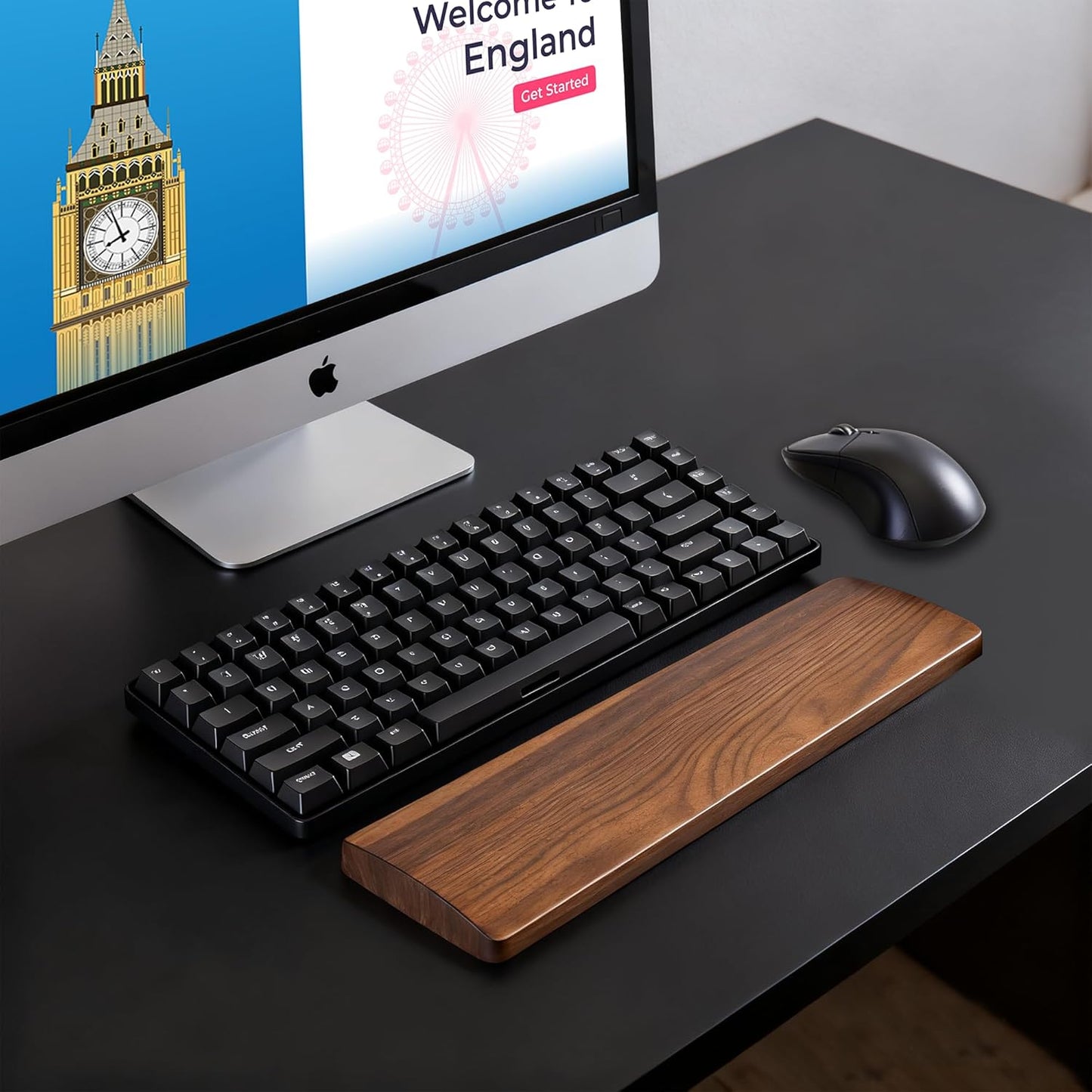 75 Keys Keyboard Wrist Rest - Ergonomic Walnut Wood Palm Rest for Mechanical Keyboard, Non-Slip, Comfortable Typing and Gaming (75 Keys)