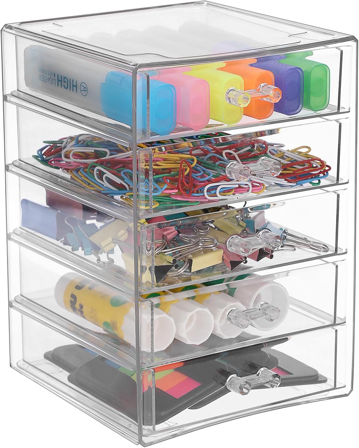 BTSKY Clear Acrylic Storage Organizer with Drawers, 3-Layer Desktop Organizer for Office Essentials, Multi-Purpose Stackable Container for Bathroom Vanity, Desk Makeup Jewelry Container Storage Box