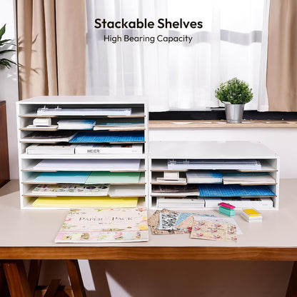 Yumkfoi 12x18 Construction Paper Organizer, 4-Tiers Paper Storage Shelf, Wooden Desk Organizer, File Holder and Letter Tray for Office, Home, Classroom