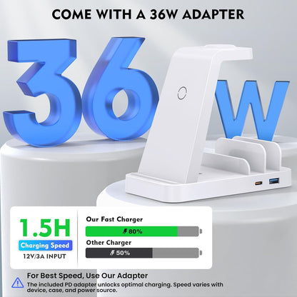 Wireless Charger for iPhone - 5 in 1 Charging Station for Multiple Devices Apple: Fast Wireless Charging Stand Dock for iPhone 17 16e 16 15 14 13 12 Pro Max Apple Watch Airpods