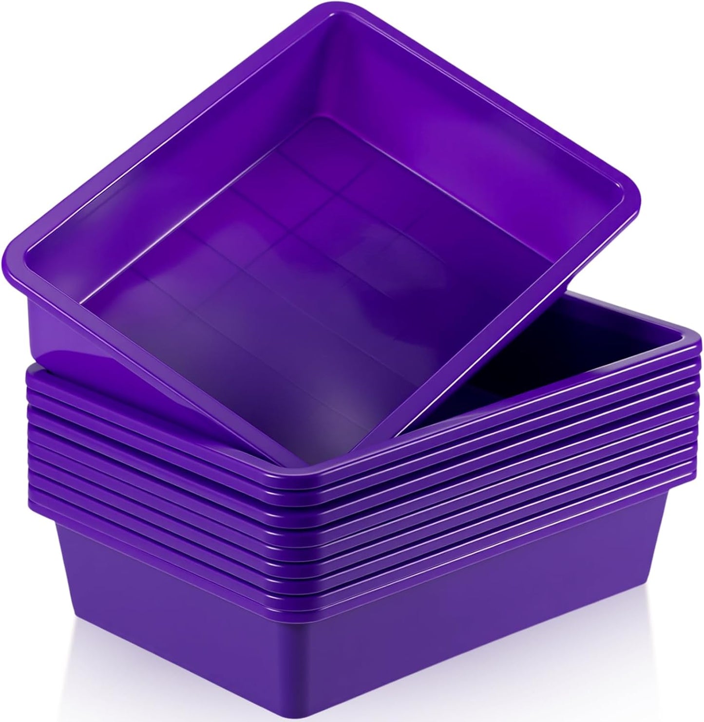 Hoteam 10 Pcs Flat Storage Organizer Tray Bin Paper Tray for Classroom Plastic Stackable File Organizer for School Office Teacher Book Organization(Clear,13.78 x 9.84 x 3.15 Inch)