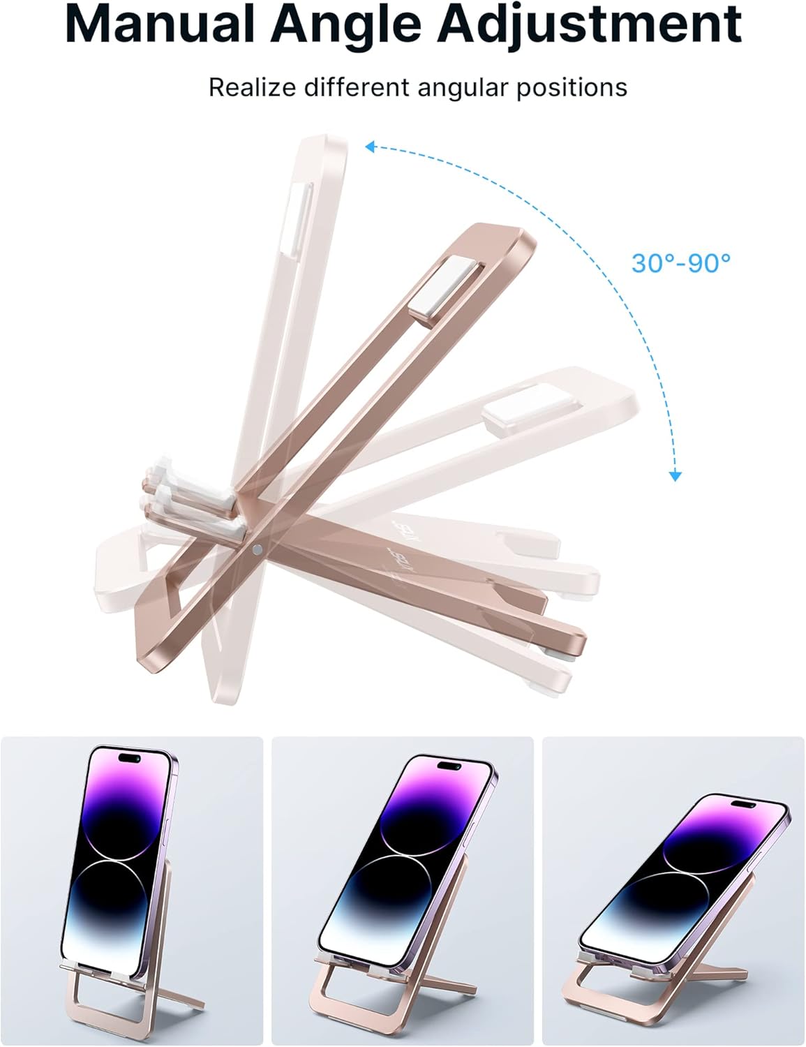 JSAUX Cell Phone Stand, Foldable Aluminum Adjustable Phone Holder for Desk Portable Travel Essentials Office Accessories for iPhone 17 16 15 14 13 Pro Max Samsung S25 S24 S23 Ultra Kindle-Gray