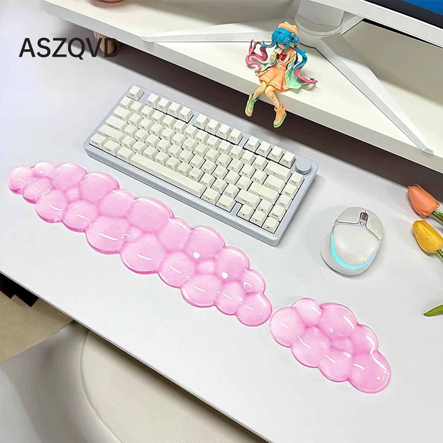 Mouse Pad with Wrist Rest, Soft Cloud Gel Keyboard Mouse Pad Set with Hand Wrist Support, Cute Non Slip Office Desk Accessories for Comfort/Pain Relief/PC Gaming/Computer/Laptop, (Clear Cloud)