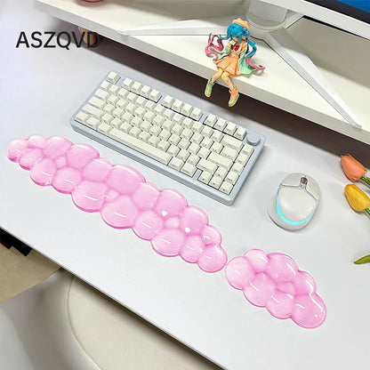 Mouse Pad with Wrist Rest, Soft Cloud Gel Keyboard Mouse Pad Set with Hand Wrist Support, Cute Non Slip Office Desk Accessories for Comfort/Pain Relief/PC Gaming/Computer/Laptop, (Clear Cloud)