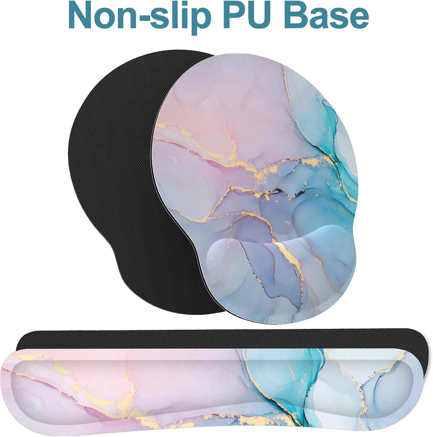 Ergonomic Mouse Pad with Wrist Rest and Keyboard Wrist Rest, Memory Foam Wrist Rest for Computer Keyboard, Easy Typing, Pain Relief, Mouse Pad Wrist Support for Gaming,Office, Laptop, Black Flower
