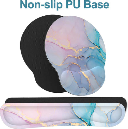 Ergonomic Mouse Pad with Wrist Rest and Keyboard Wrist Rest, Memory Foam Wrist Rest for Computer Keyboard, Easy Typing, Pain Relief, Mouse Pad Wrist Support for Gaming,Office, Laptop, Black Flower