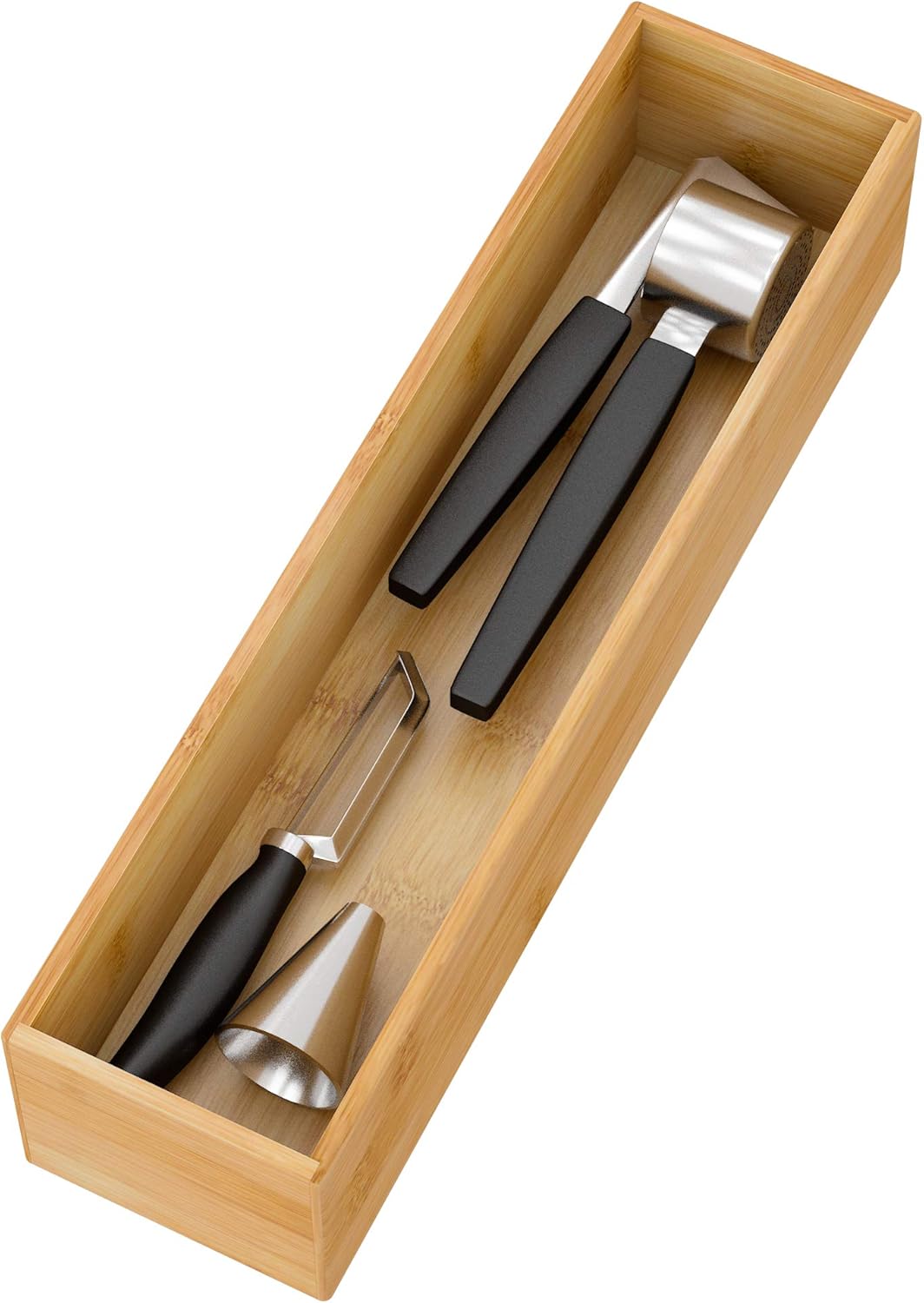 Black Bamboo Drawer Organizer - Silverware&Utensil Holder Organizer for Kitchen Drawers, Multi-Use Drawer Dividers Boxes for Bathroom Counter，Cabinet, Garage, Office Desk, Makeup, Jewelry (12"3"2.5")