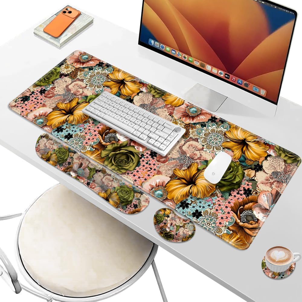 Desk Pad and Keyboard Wrist Rest, Large Mouse Pad + Keyboard Pad+Mouse Wrist Support, Non-Slip Desk Mat Protector for Office, Home 31.5×11.8 Inches Anime Dragon
