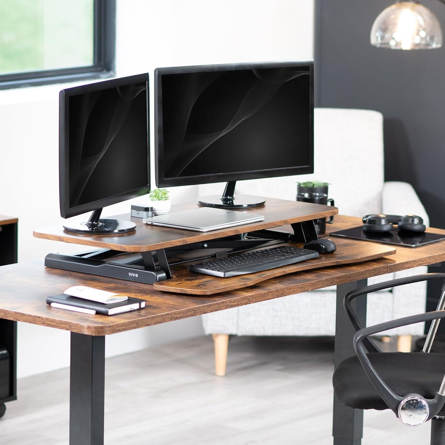 VIVO 26 inch Desk Converter, K Series, Height Adjustable Sit to Stand Riser, Dual Monitor and Laptop Workstation with Keyboard Tray, Black, DESK-V026KB