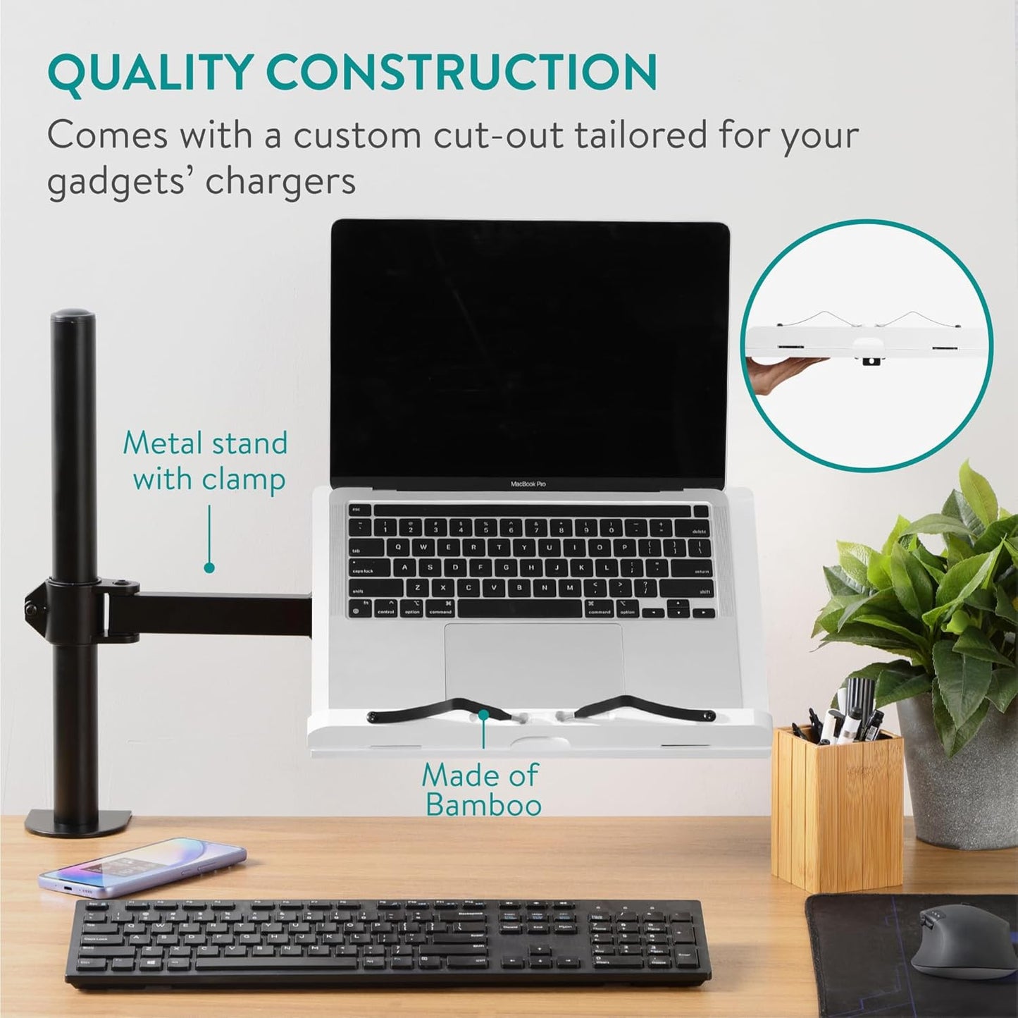 Navaris Book Stands with Clamp - Book Holder for Reading - Wood Books Stand - Works with Music, E-Readers or Tablets - 34 x 45 x 55 cm (13.39 x 17.72 x 21.65)