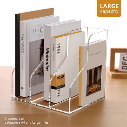 SANRUI Acrylic File Organizer, Clear Desk Organizer and Storage Bins Holding for Folders, Binders, Notebooks, Envelopes, Multi-purpose Magazine File Organizer for Home Office, 2 Pack