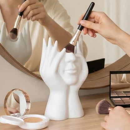 Abstract Human Body Art Face-Holding Sculpture | Home Decor/Makeup Brush Organizer + Office Desk Pen Holder | Multi-Use Gift for Family, Coworkers & Loved Ones