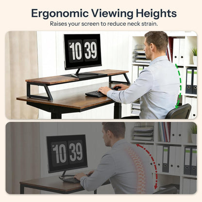 HOOBRO Dual Monitor Stand Riser, 39 Inch Large Computer Monitor Stand for 2 Monitors, Computer Monitor Riser, Desk Shelf Organizer for Office Desk, Accessories, Black BB121CJ01