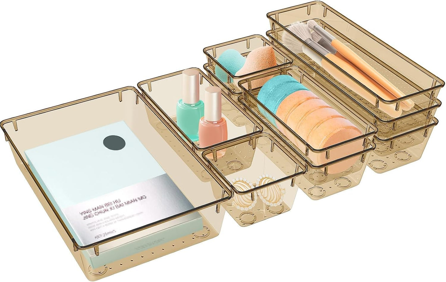 StorMiracle 16 PCS Drawer Organizer Set, 5 Varied Size Bathroom and kitchen Drawer cabinet organizer Trays, Clear Storage Bins for Makeup, Jewelry, Utensils and Gadgets