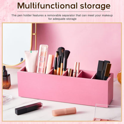 Jetec Wooden Pencil Holder 5 Compartments for Desk Adjustable Pen Holder Wood Office Desk Organizers and Accessories Makeup Brush Organizer for Pen, Home, Office and Art Supplies (White)