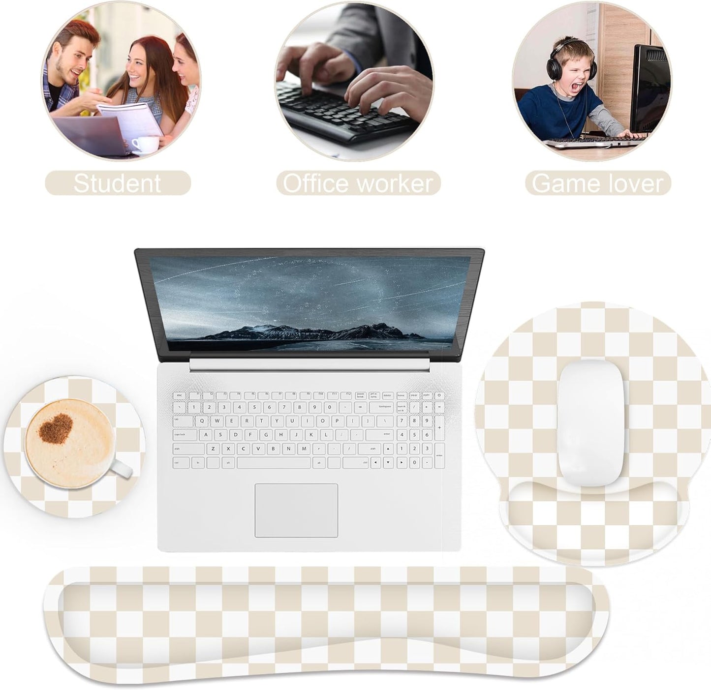 Ergonomic Mouse Pad with Wrist Rest and Keyboard Wrist Rest, Memory Foam Wrist Rest for Computer Keyboard, Easy Typing, Pain Relief, Mouse Pad Wrist Support for Gaming,Office, Laptop, Black Flower
