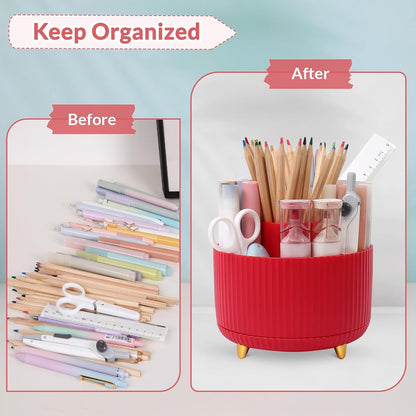 SKYDUE 360 Rotating Purple Pen & Art Supply Organizer - 5 Slot Desk Organizer for Office, School, Home