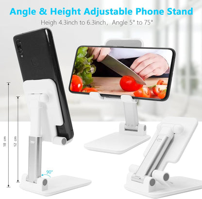 Cell Phone Stand, Folding Desktop Phone Stand, Angle Height Adjustable Mobile Phone Holder for Desk, Office, Tablet Stand Compatible with All Phones 4-10 Inches Cell Phone/Tablet (Black)